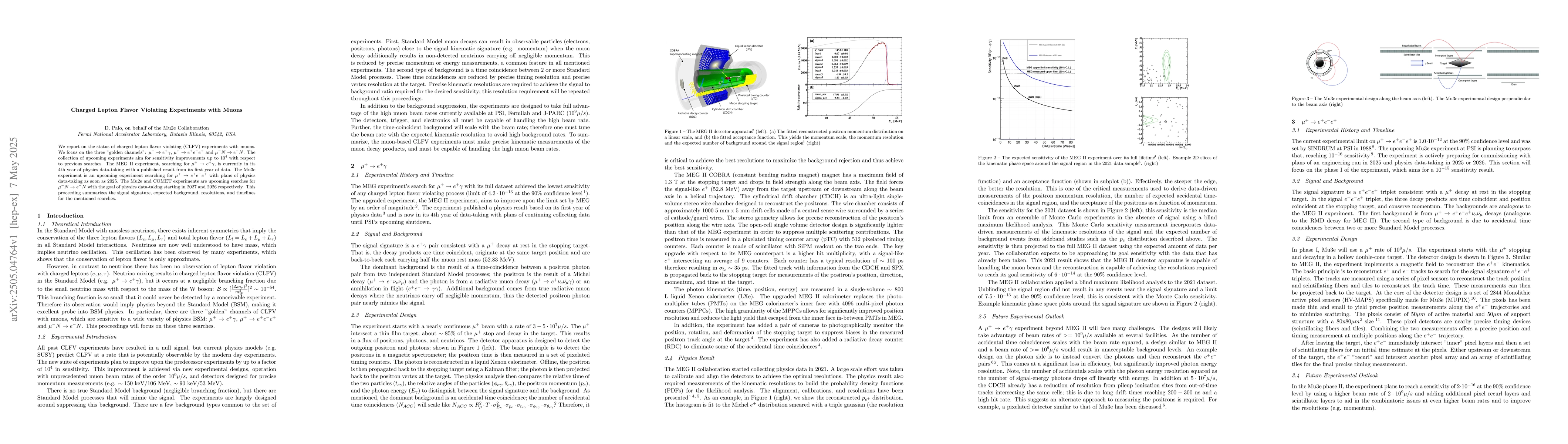 Thumbnail for Charged Lepton Flavor Violating Experiments with Muons