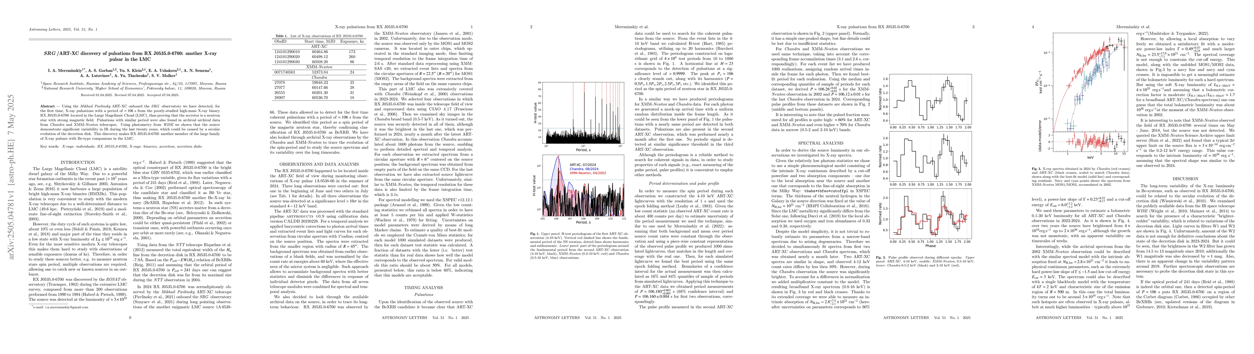 Thumbnail for SRG/ART-XC discovery of pulsations from RX J0535.0-6700: another X-ray
  pulsar in the LMC