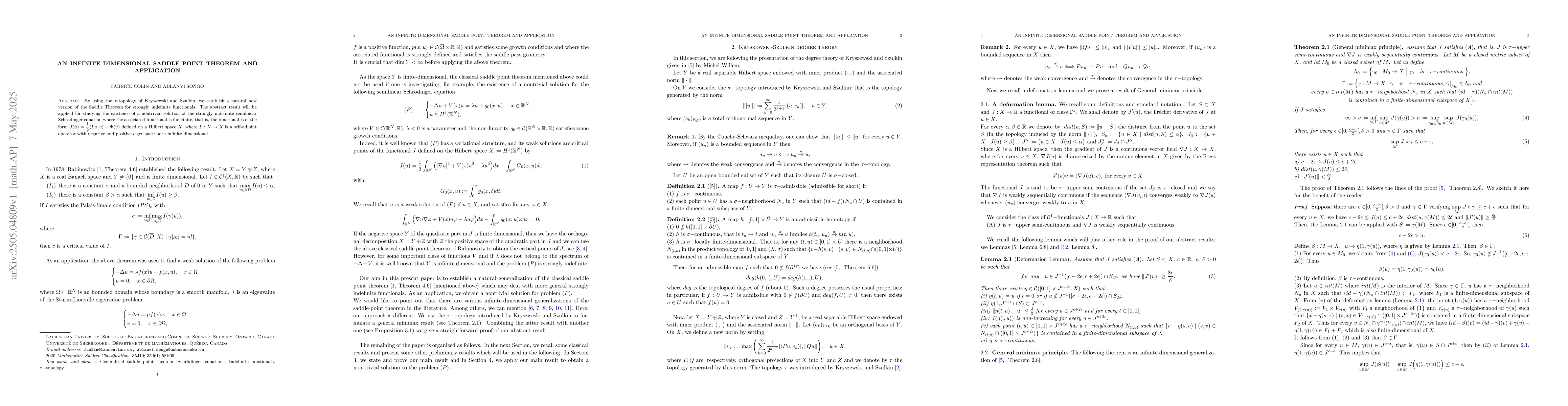 Thumbnail for An infinite dimensional saddle point theorem and application