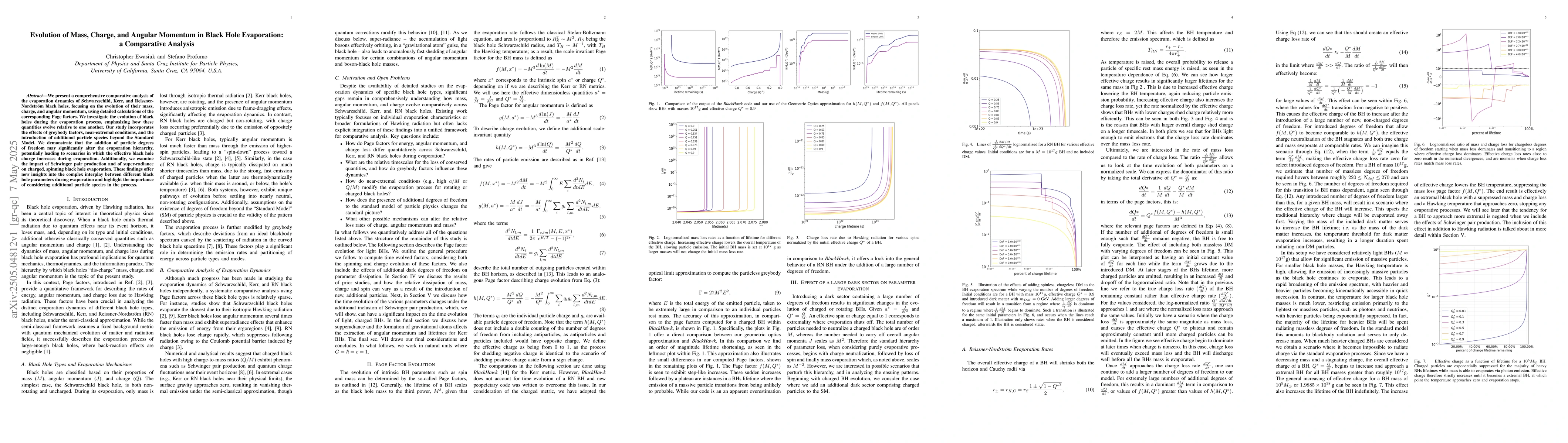Thumbnail for Evolution of Mass, Charge, and Angular Momentum in Black Hole
  Evaporation: a Comparative Analysis