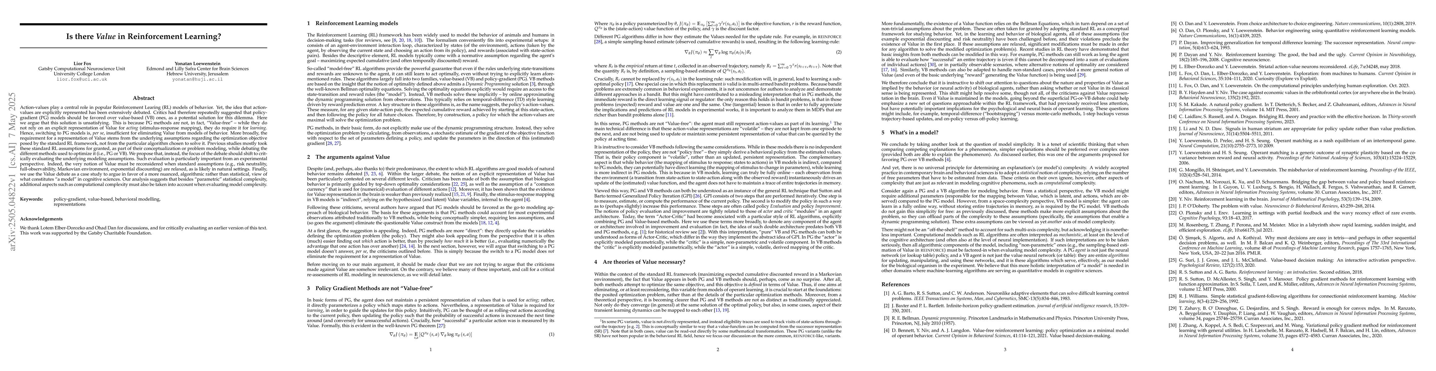Thumbnail for Is there Value in Reinforcement Learning?
