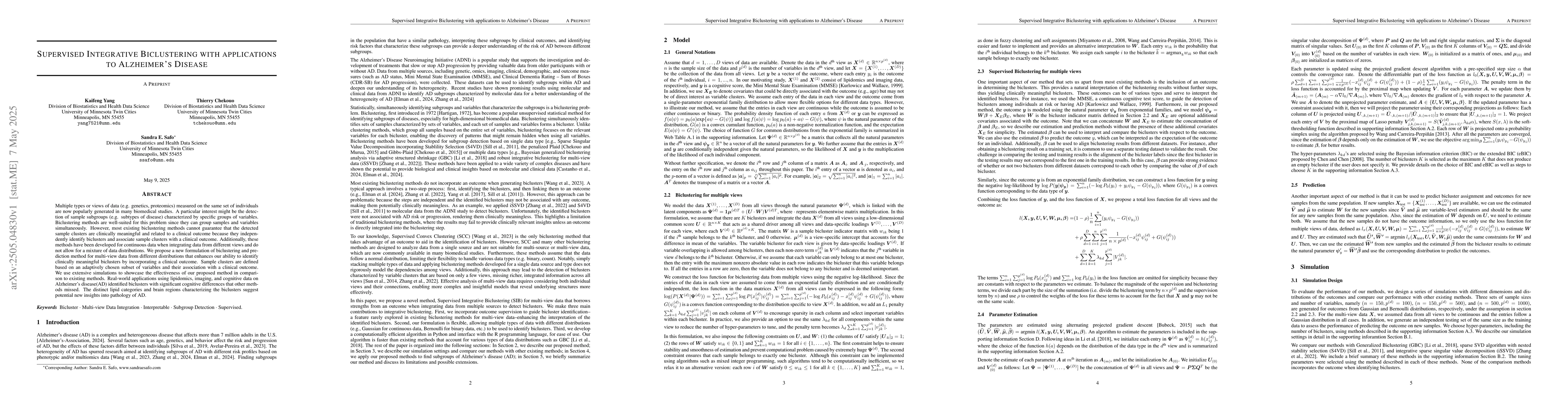 Thumbnail for Supervised Integrative Biclustering with applications to Alzheimer's
  Disease