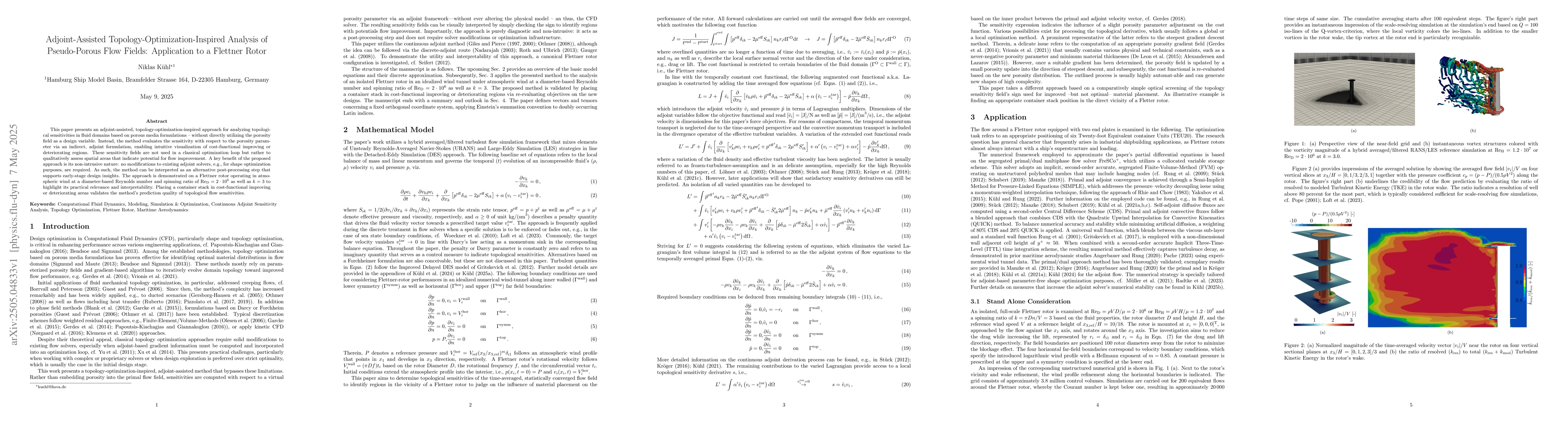 Thumbnail for Adjoint-Assisted Topology-Optimization-Inspired Analysis of
  Pseudo-Porous Flow Fields: Application to a Flettner Rotor