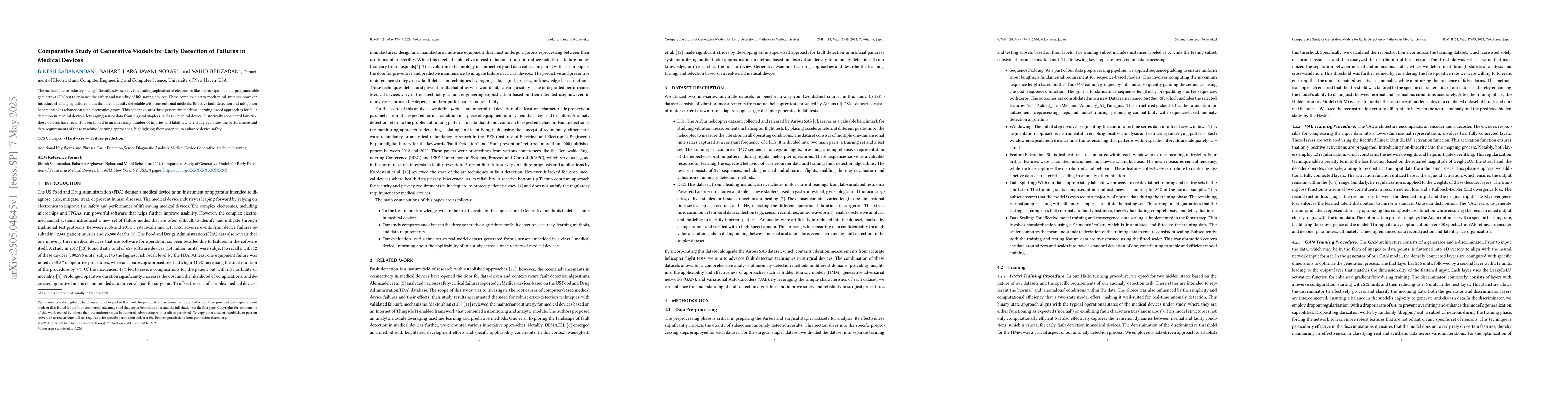 Thumbnail for Comparative Study of Generative Models for Early Detection of Failures
  in Medical Devices