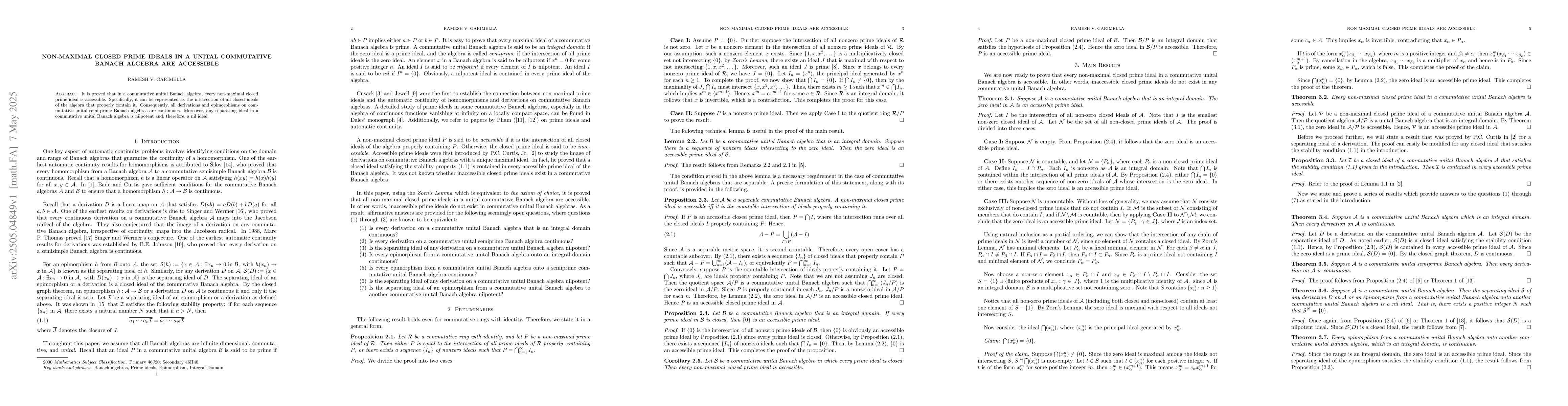 Thumbnail for Non-maximal closed prime ideals in a unital commutative Banach algebra
  are accessible
