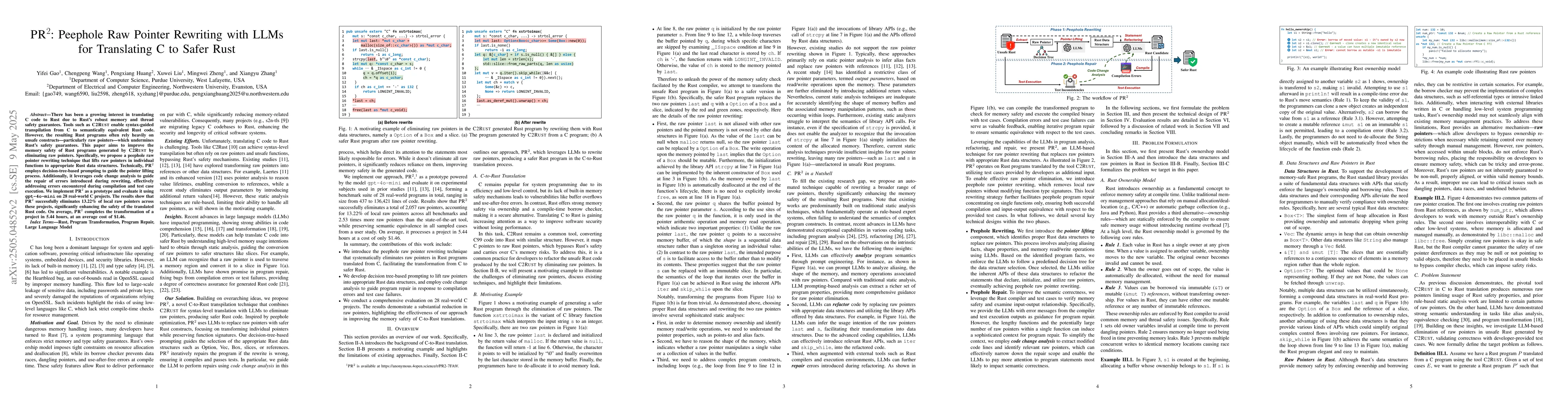 Thumbnail for PR2: Peephole Raw Pointer Rewriting with LLMs for Translating C to Safer
  Rust