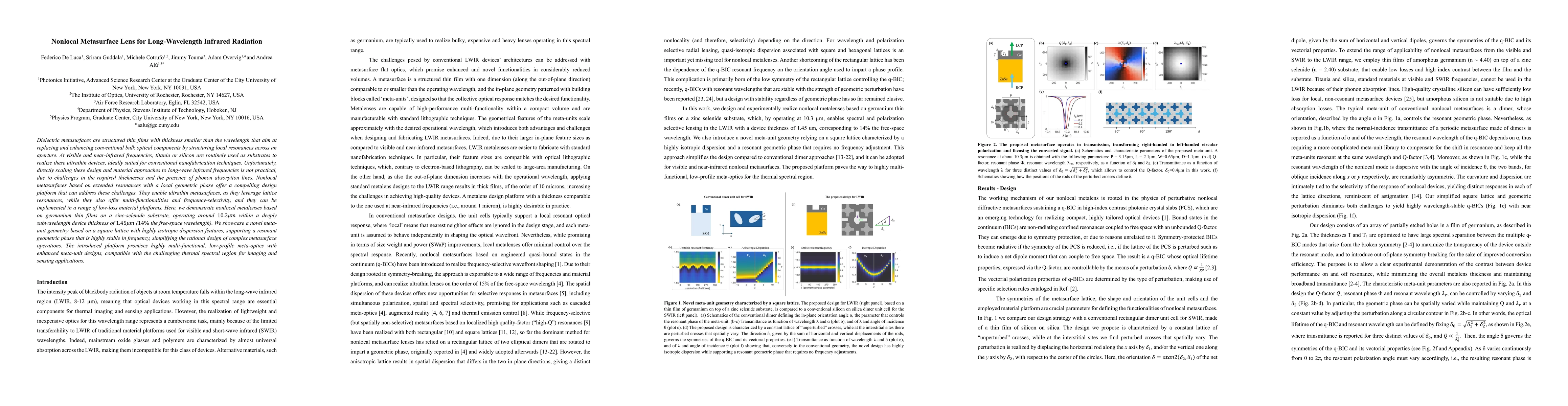 Thumbnail for Nonlocal Metasurface Lens for Long-Wavelength Infrared Radiation