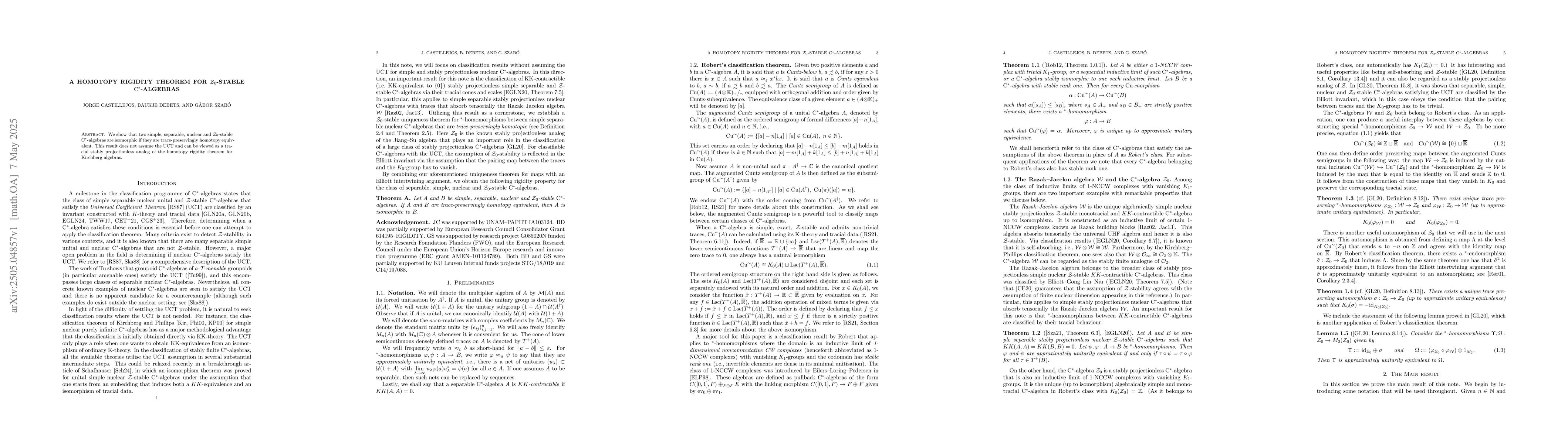 Thumbnail for A homotopy rigidity theorem for $\mathcal{Z}_0$-stable
  $\mathrm{C}^\ast$-algebras