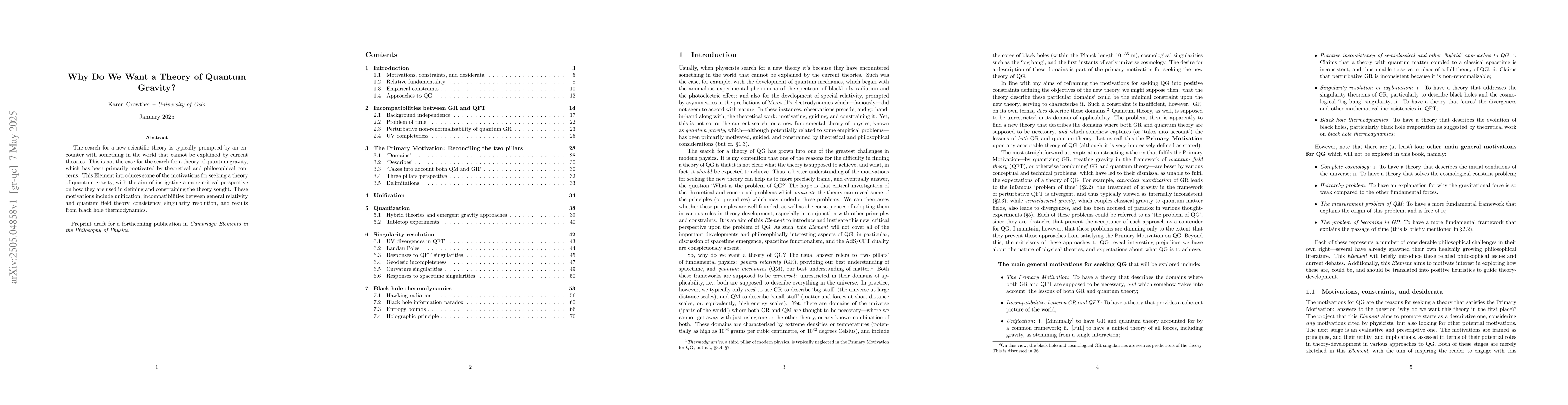 Thumbnail for Why Do We Want a Theory of Quantum Gravity?