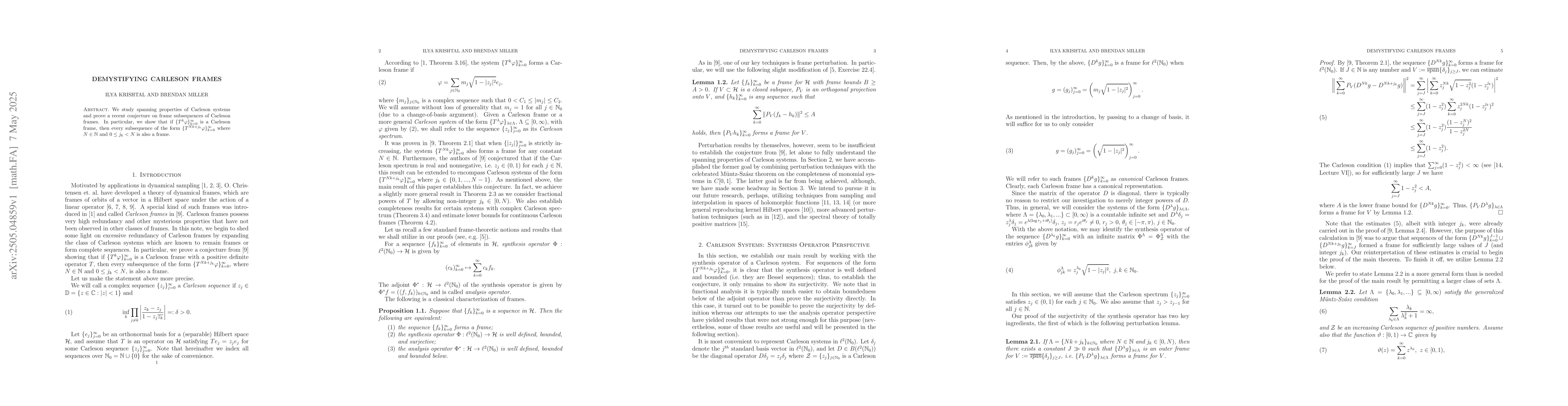 Thumbnail for Demystifying Carleson Frames