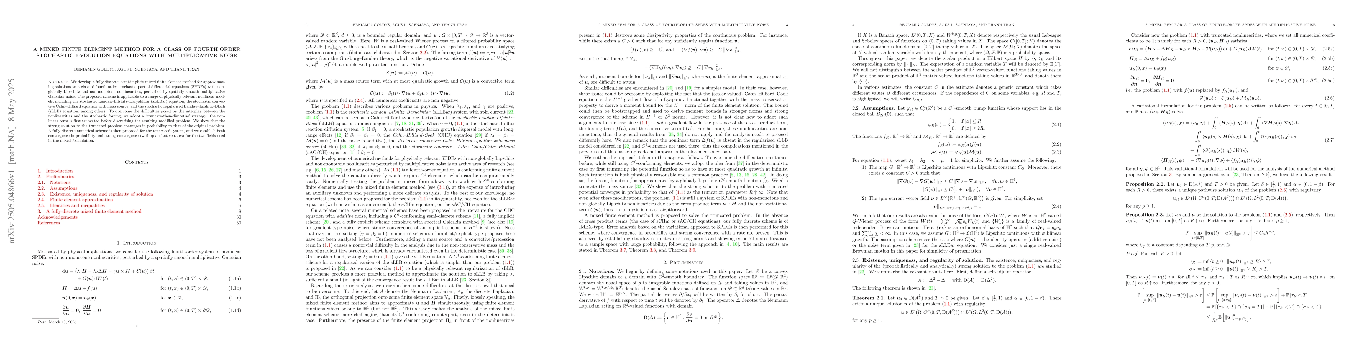 Thumbnail for A mixed finite element method for a class of fourth-order stochastic
  evolution equations with multiplicative noise
