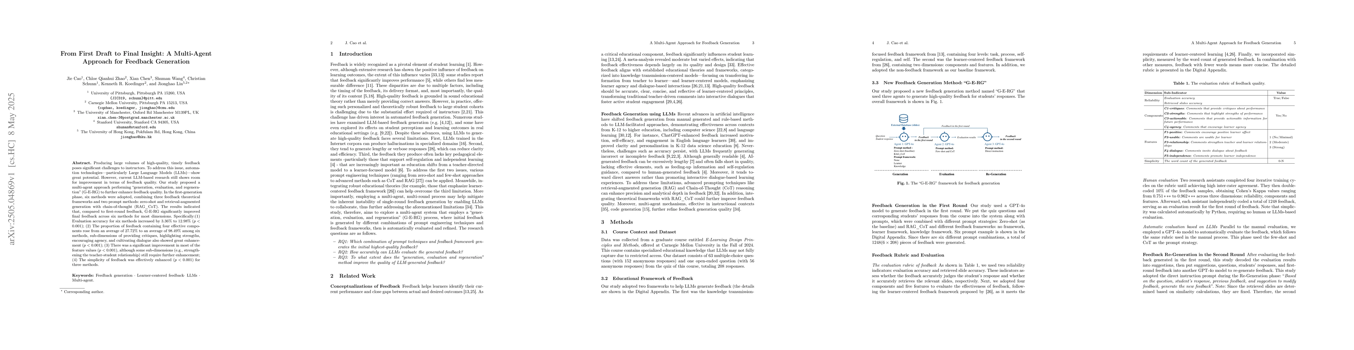 Thumbnail for From First Draft to Final Insight: A Multi-Agent Approach for Feedback
  Generation