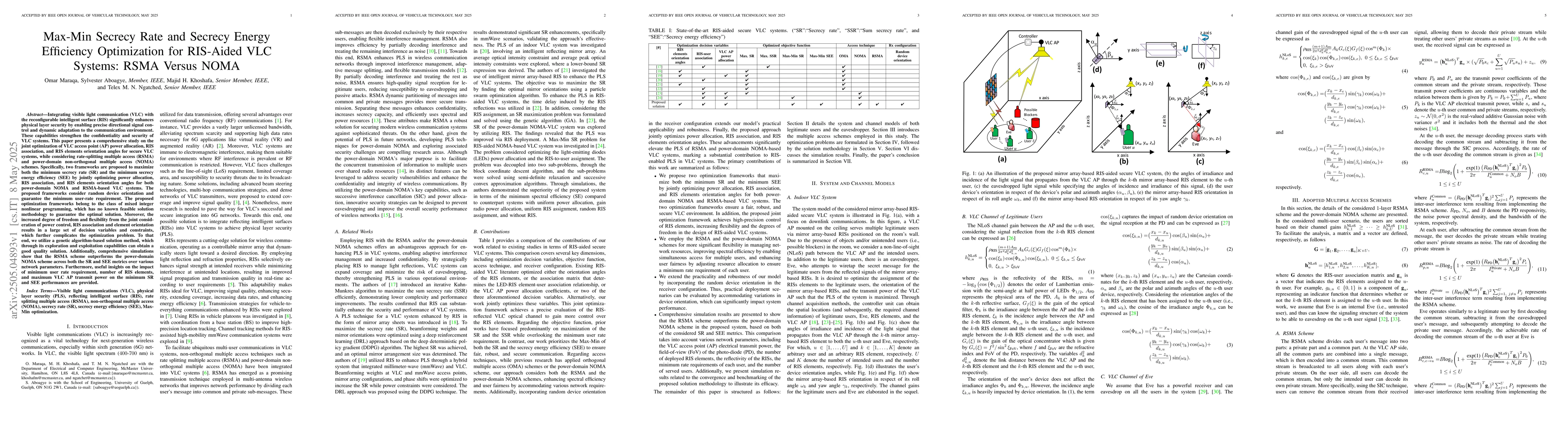 Thumbnail for Max-Min Secrecy Rate and Secrecy Energy Efficiency Optimization for
  RIS-Aided VLC Systems: RSMA Versus NOMA