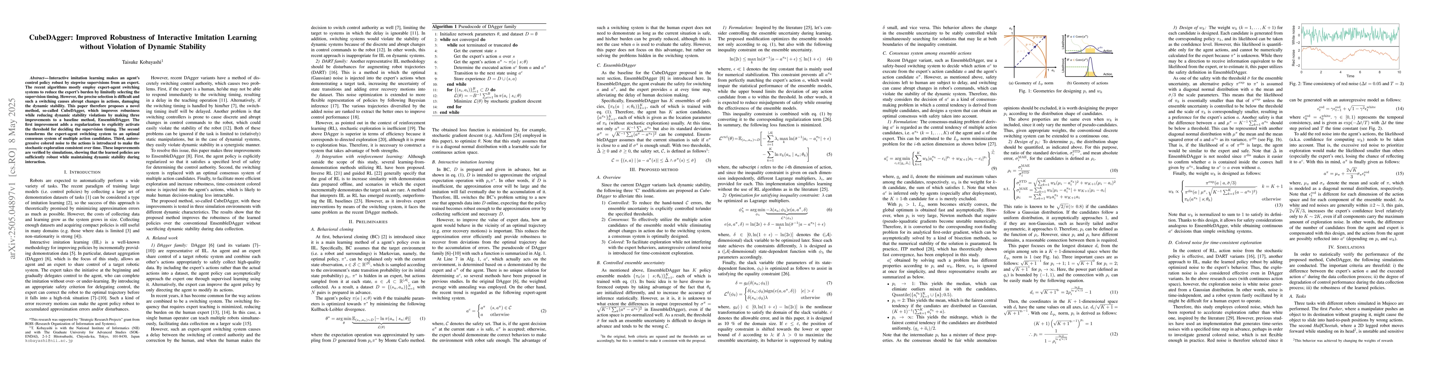 Thumbnail for CubeDAgger: Improved Robustness of Interactive Imitation Learning
  without Violation of Dynamic Stability