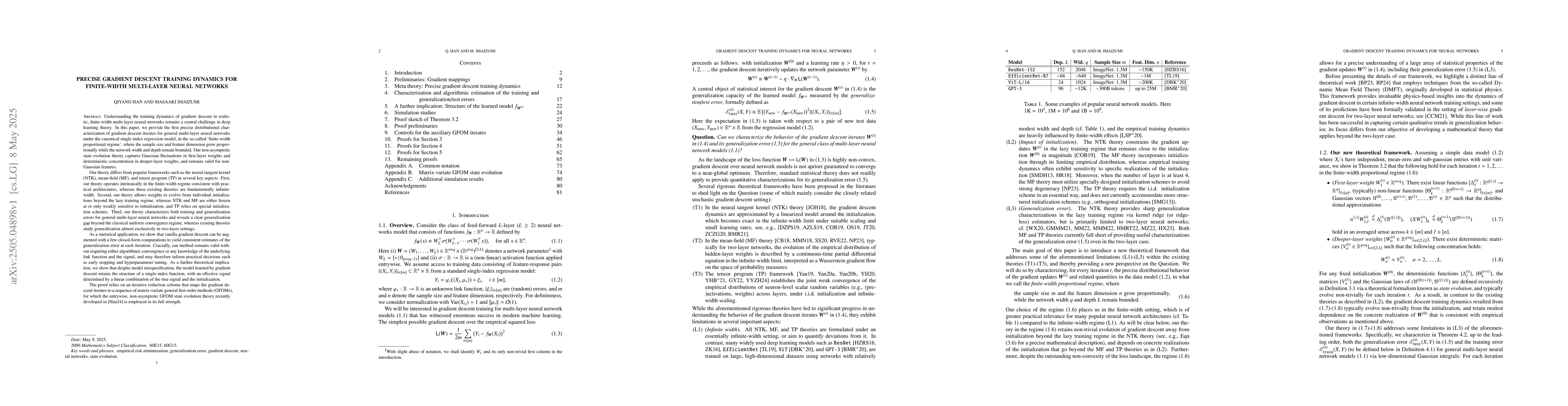 Thumbnail for Precise gradient descent training dynamics for finite-width multi-layer
  neural networks