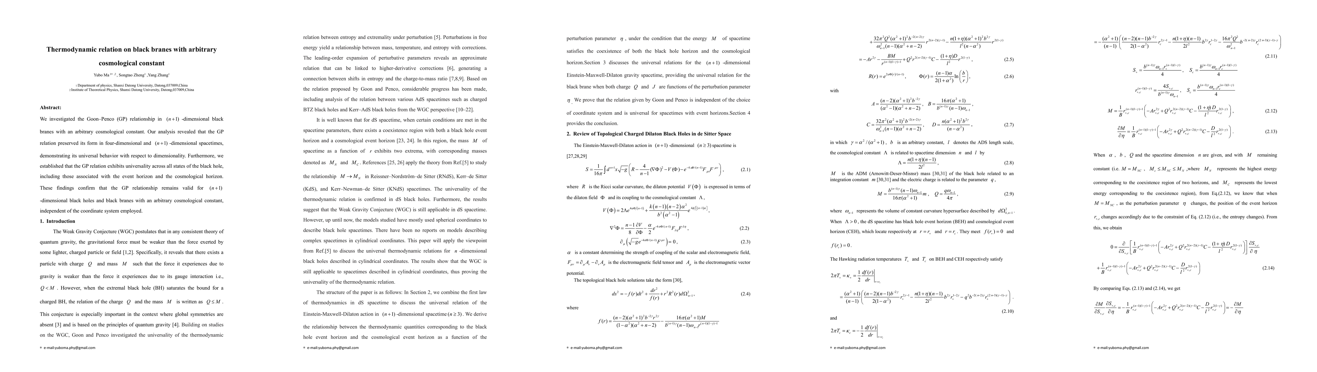 Thumbnail for Thermodynamic relation on black branes with arbitrary cosmological
  constant