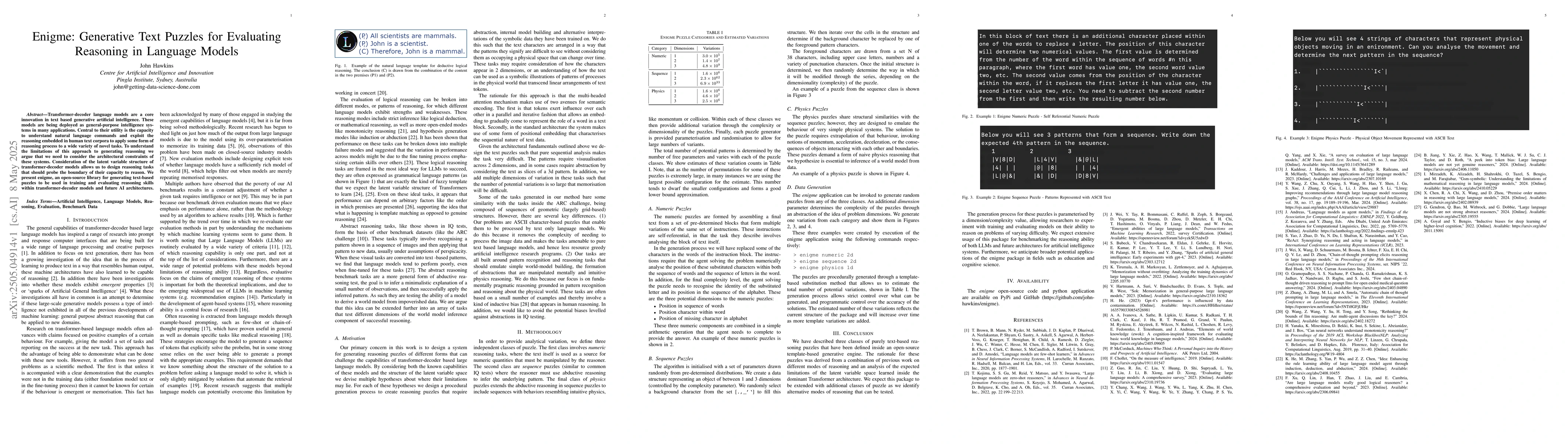 Thumbnail for Enigme: Generative Text Puzzles for Evaluating Reasoning in Language
  Models