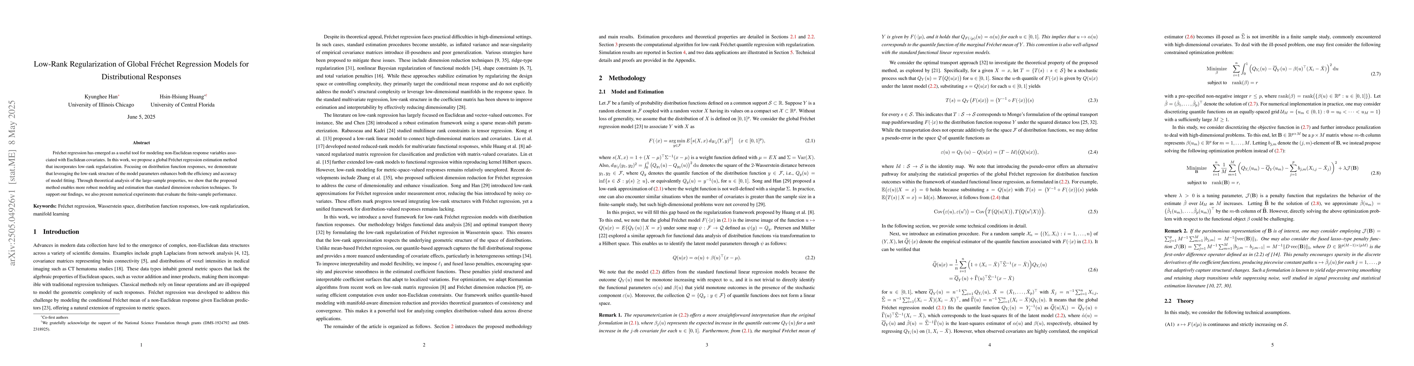 Thumbnail for Low-Rank Regularization of Global Fréchet Regression Models for
  Distributional Responses