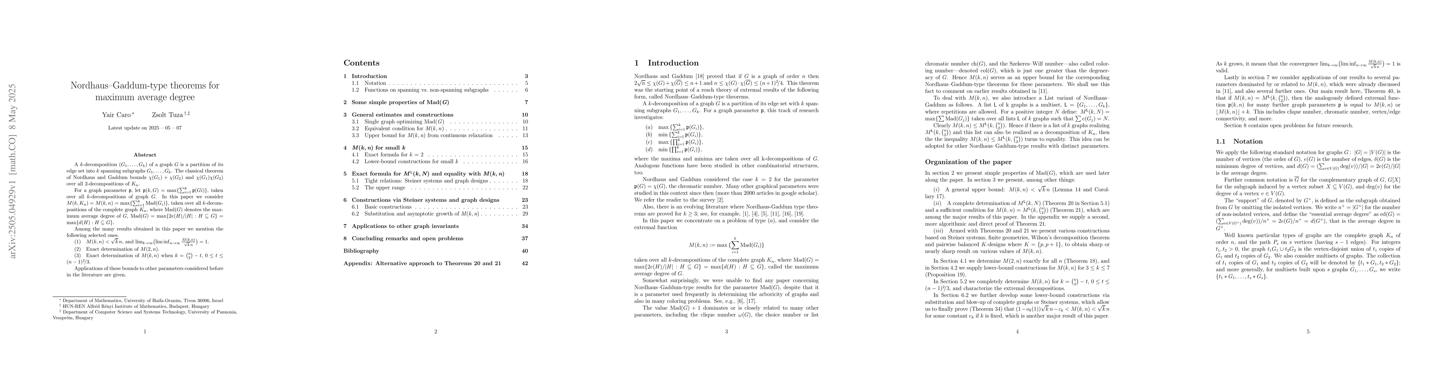 Thumbnail for Nordhaus-Gaddum-type theorems for maximum average degree
