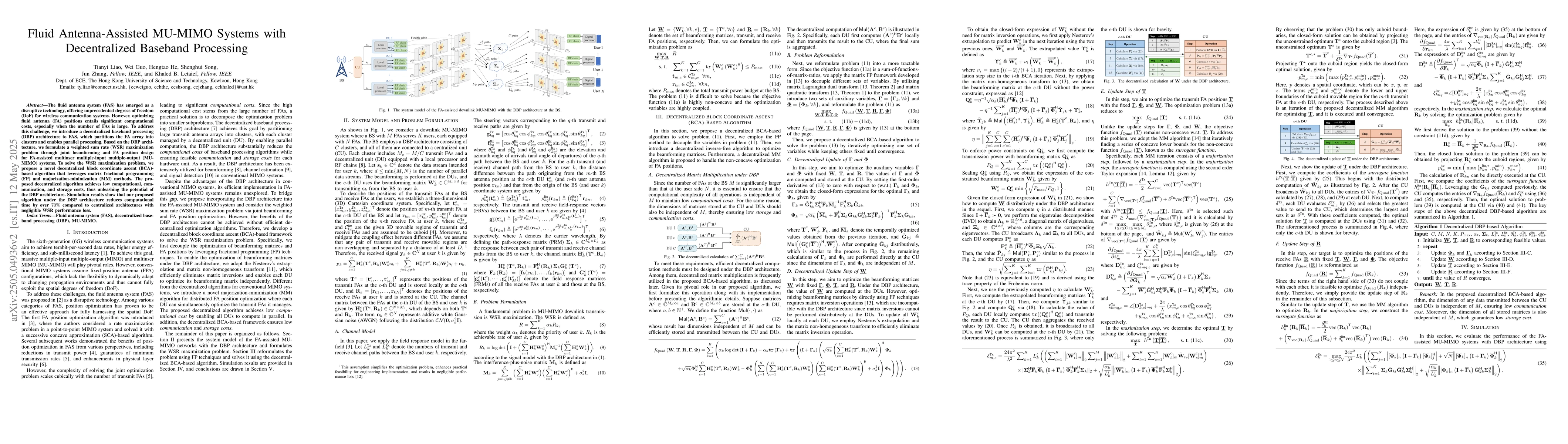 Thumbnail for Fluid Antenna-Assisted MU-MIMO Systems with Decentralized Baseband
  Processing