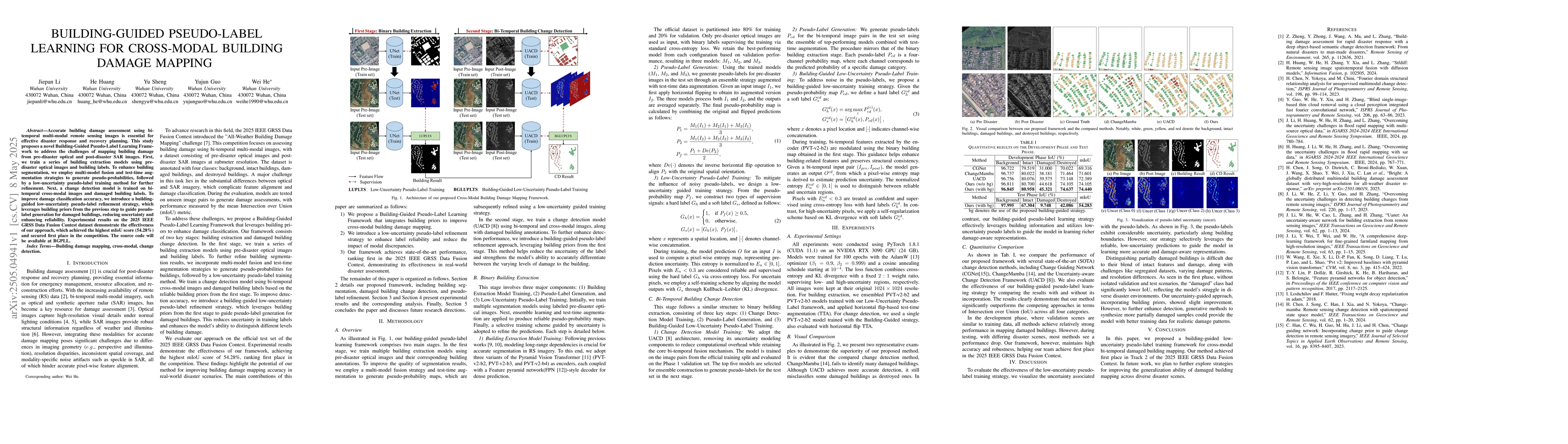 Thumbnail for Building-Guided Pseudo-Label Learning for Cross-Modal Building Damage
  Mapping