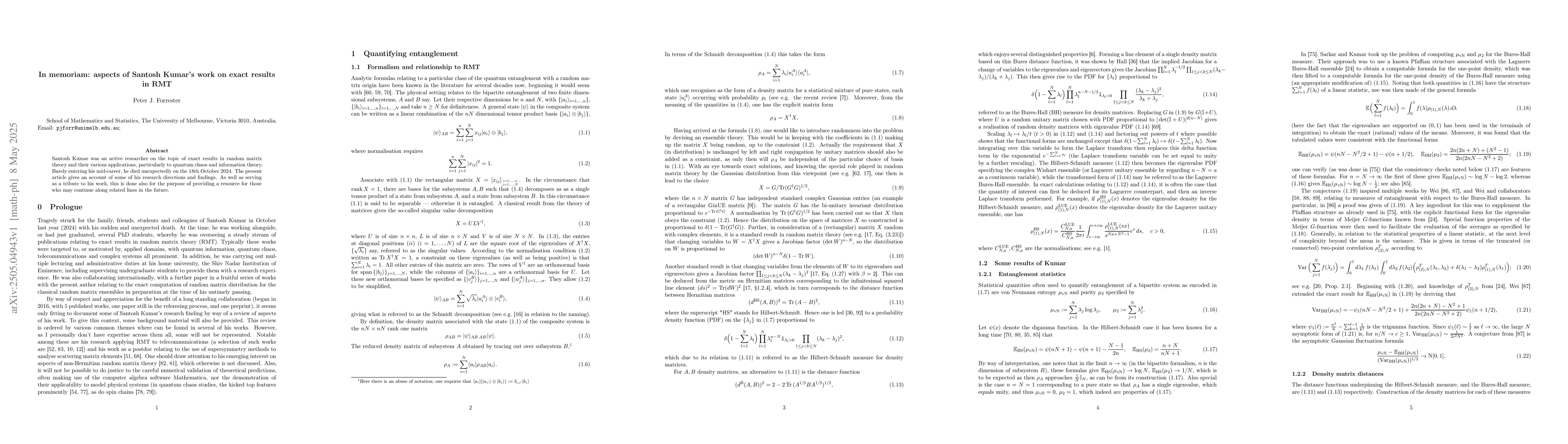 Thumbnail for In memoriam: aspects of Santosh Kumar's work on exact results in RMT