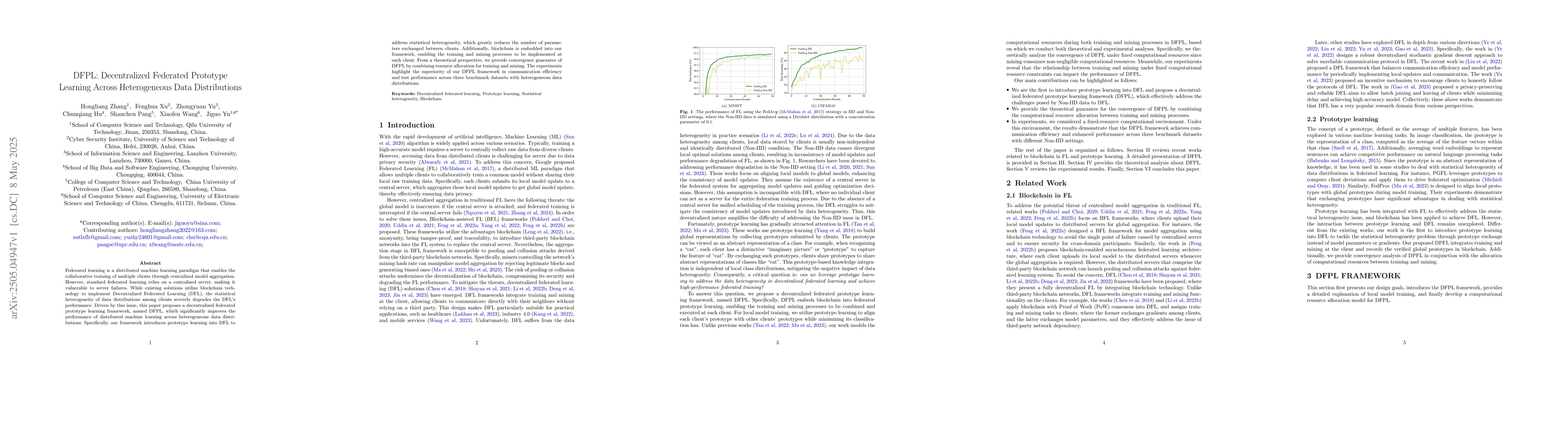 Thumbnail for DFPL: Decentralized Federated Prototype Learning Across Heterogeneous
  Data Distributions