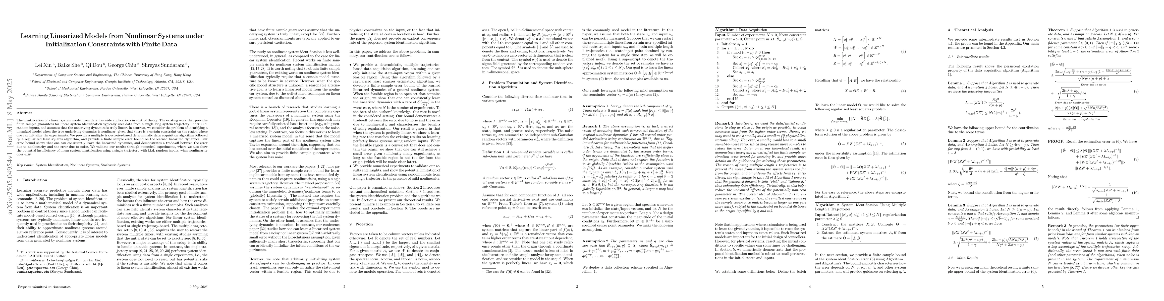 Thumbnail for Learning Linearized Models from Nonlinear Systems under Initialization
  Constraints with Finite Data