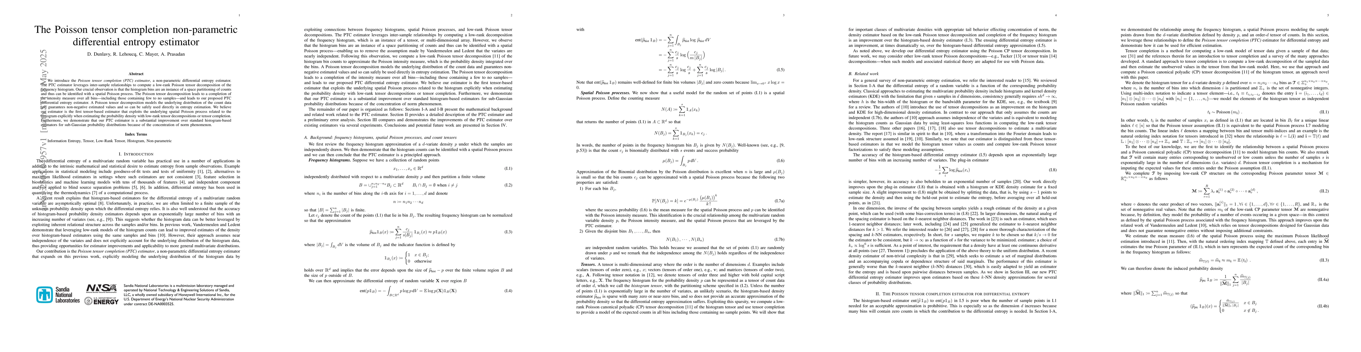 Thumbnail for The Poisson tensor completion non-parametric differential entropy
  estimator