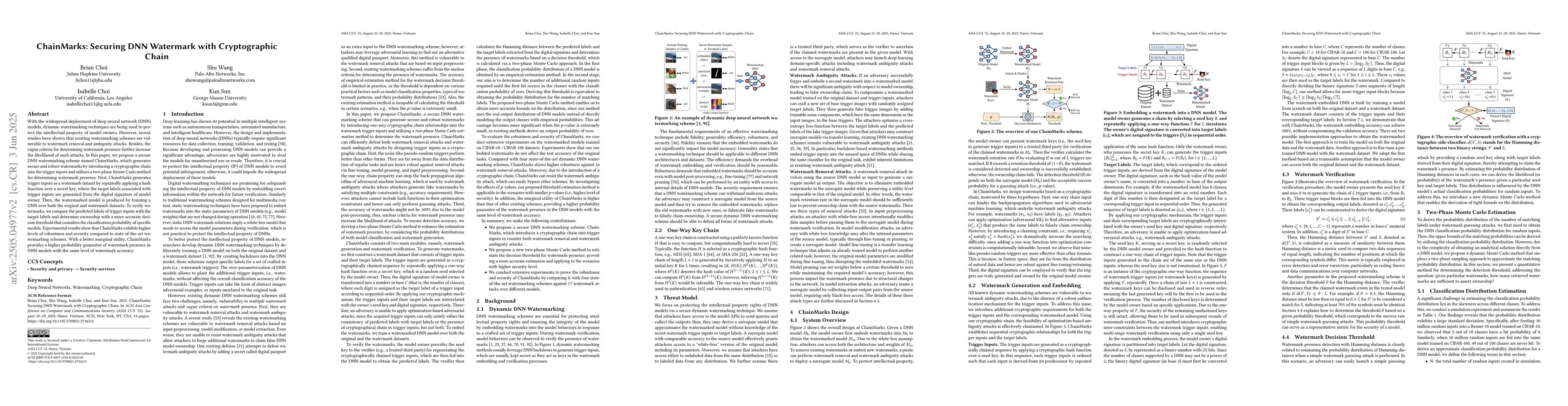 Thumbnail for ChainMarks: Securing DNN Watermark with Cryptographic Chain