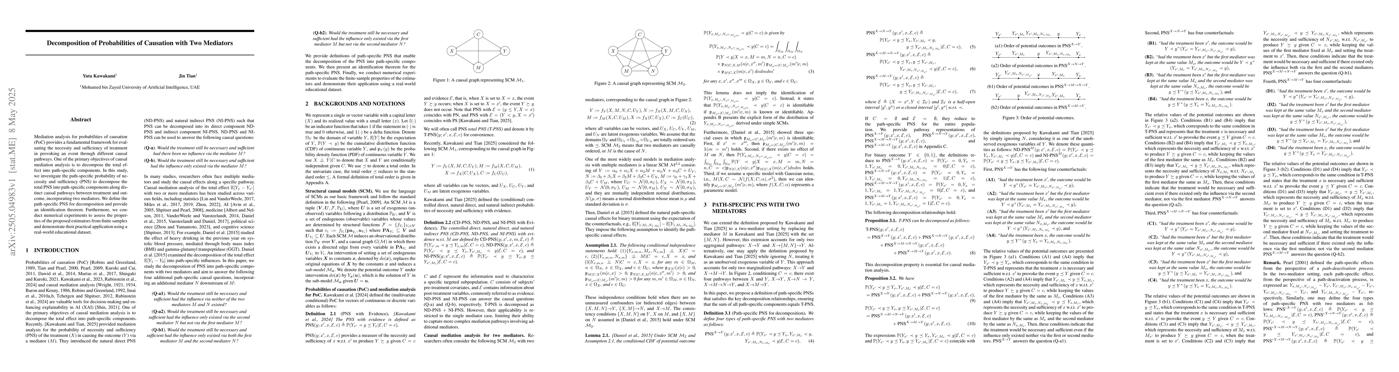 Thumbnail for Decomposition of Probabilities of Causation with Two Mediators