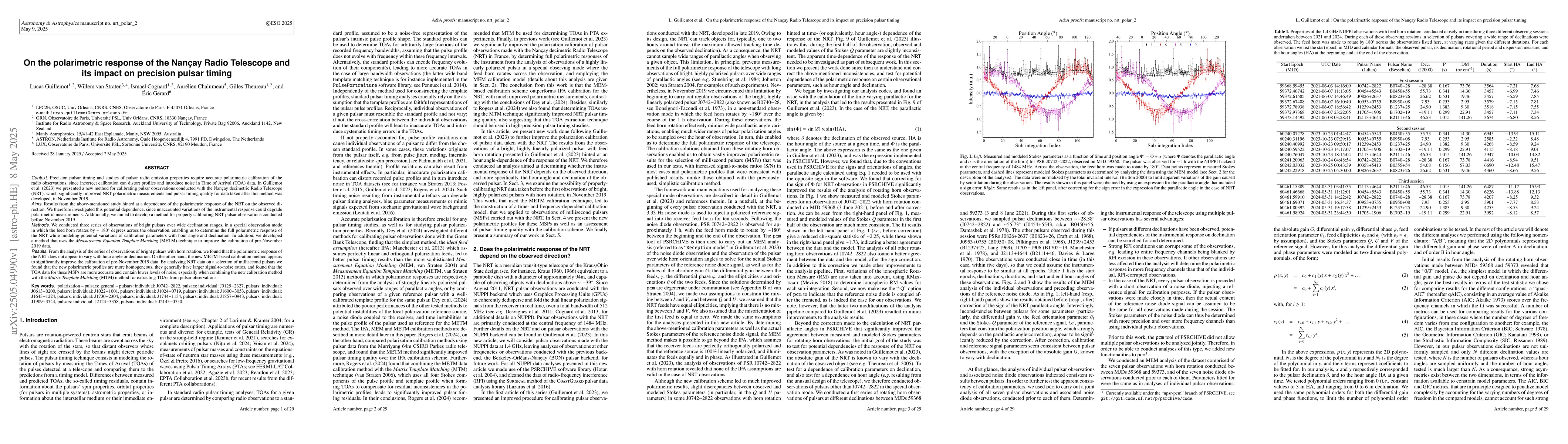 Thumbnail for On the polarimetric response of the Nançay Radio Telescope and its
  impact on precision pulsar timing