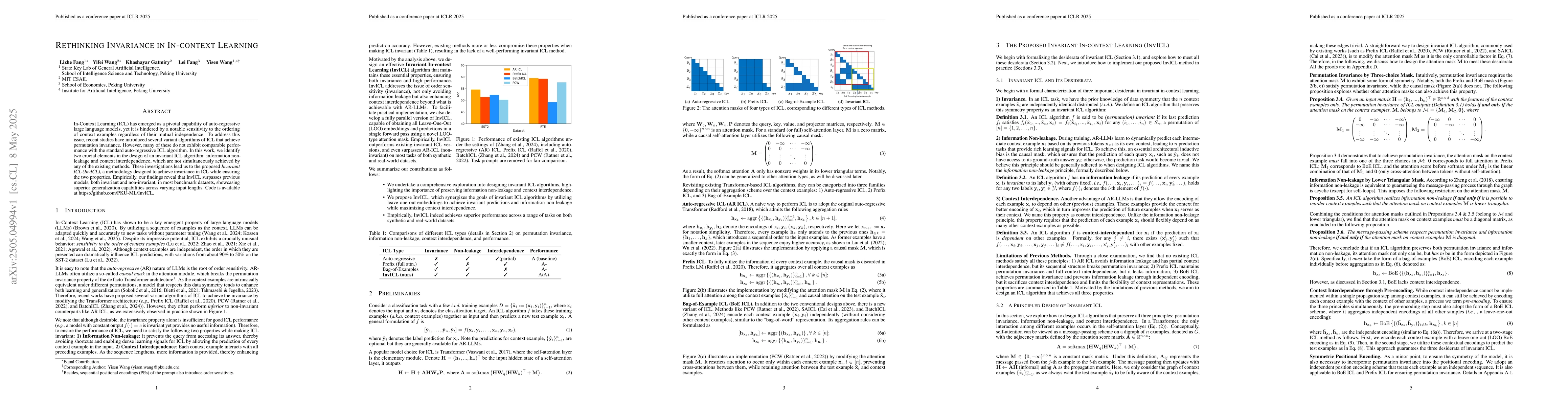 Thumbnail for Rethinking Invariance in In-context Learning