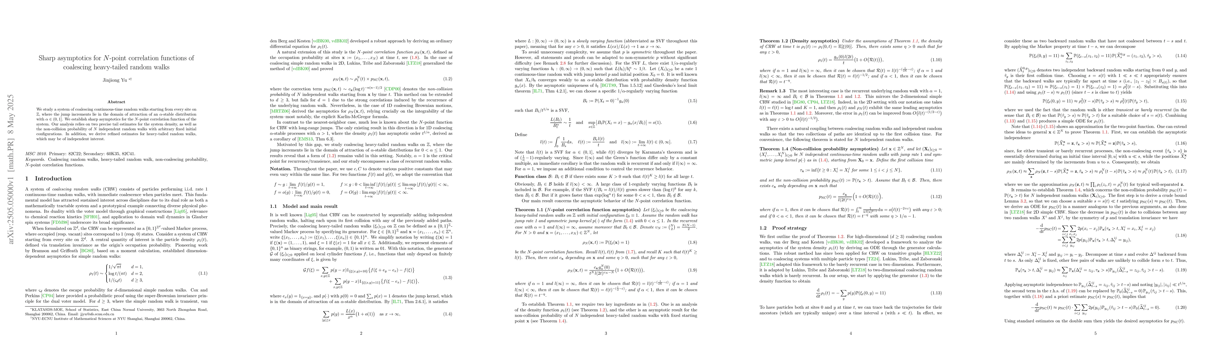 Thumbnail for Sharp asymptotics for $N$-point correlation functions of coalescing
  heavy-tailed random walk