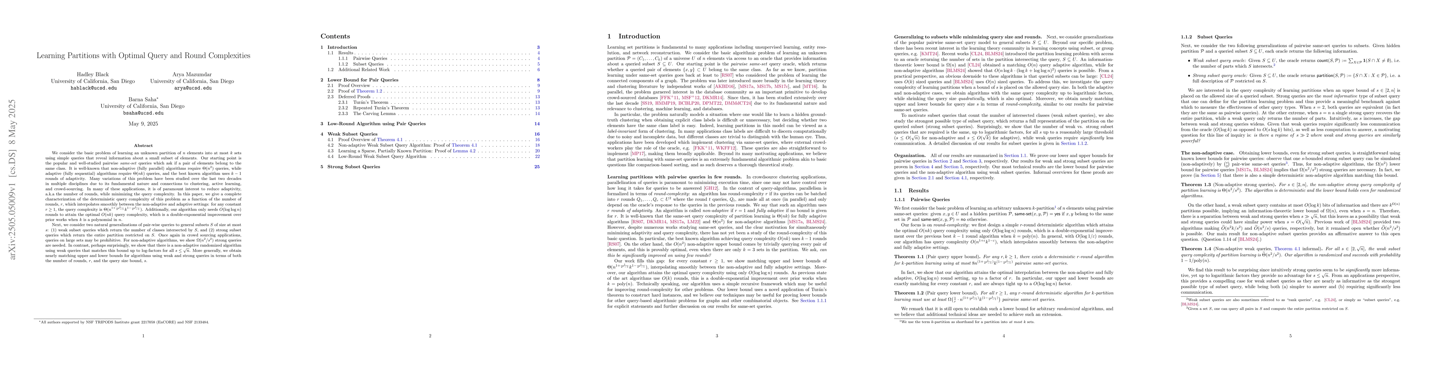 Thumbnail for Learning Partitions with Optimal Query and Round Complexities
