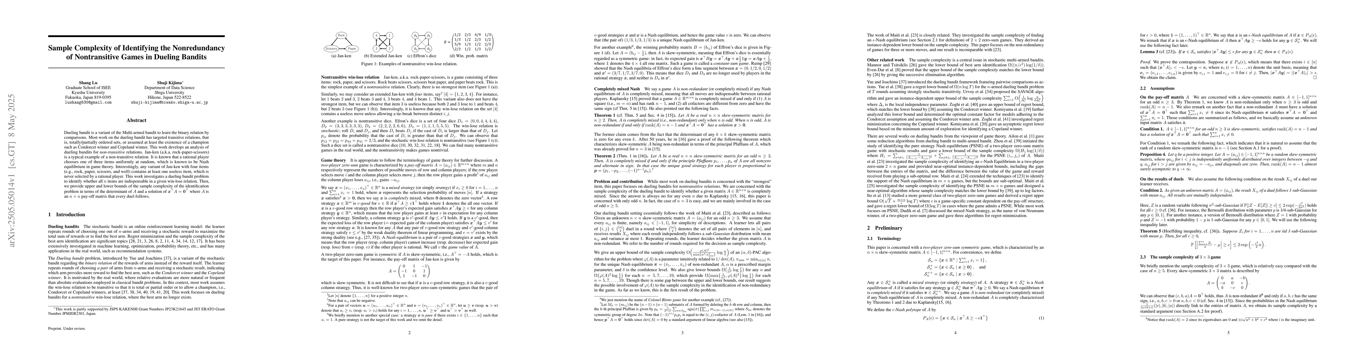 Thumbnail for Sample Complexity of Identifying the Nonredundancy of Nontransitive
  Games in Dueling Bandits