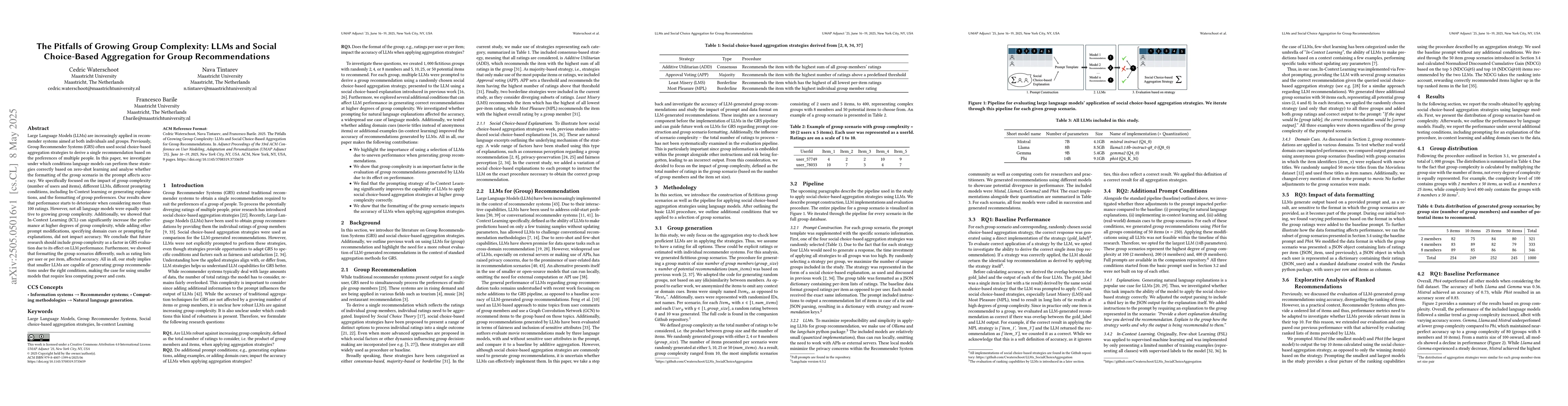 Thumbnail for The Pitfalls of Growing Group Complexity: LLMs and Social Choice-Based
  Aggregation for Group Recommendations