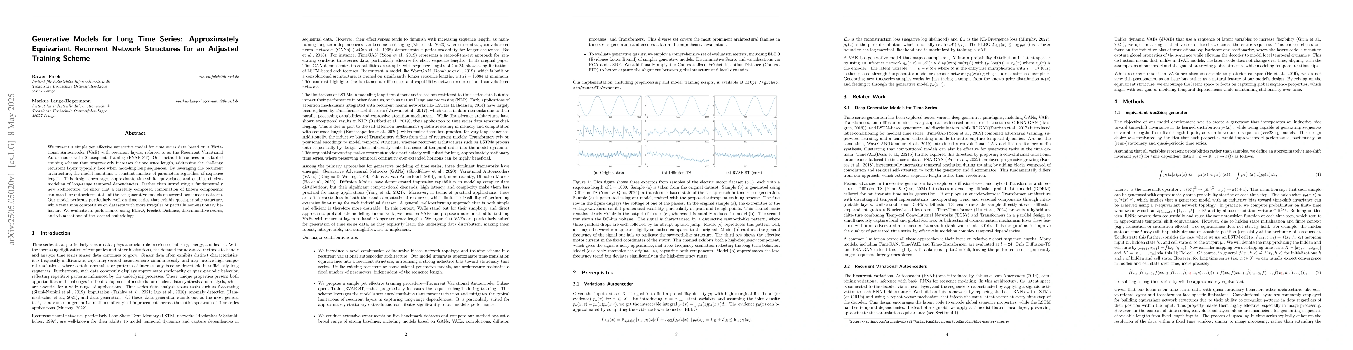 Thumbnail for Generative Models for Long Time Series: Approximately Equivariant
  Recurrent Network Structures for an Adjusted Training Scheme