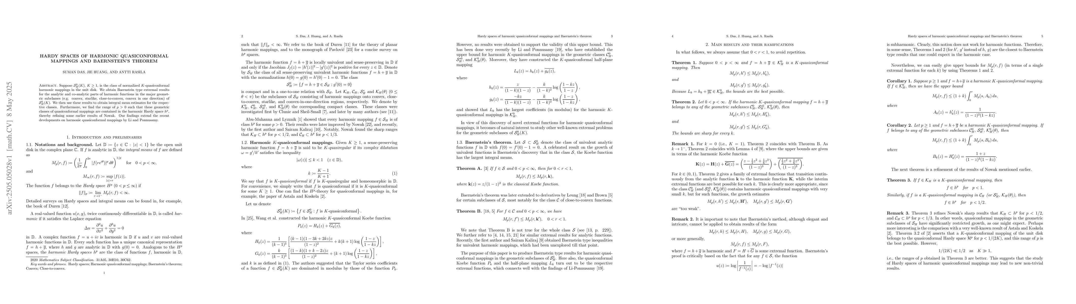 Thumbnail for Hardy spaces of harmonic quasiconformal mappings and Baernstein's
  theorem