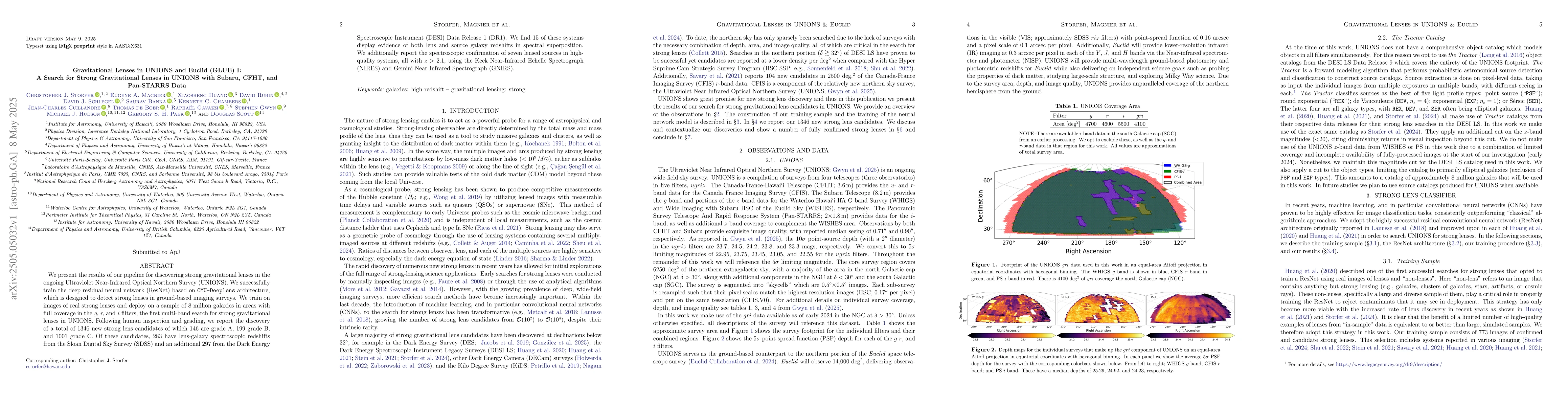 Thumbnail for Gravitational Lenses in UNIONS and Euclid (GLUE) I: A Search for Strong
  Gravitational Lenses in UNIONS with Subaru, CFHT, and Pan-STARRS Data