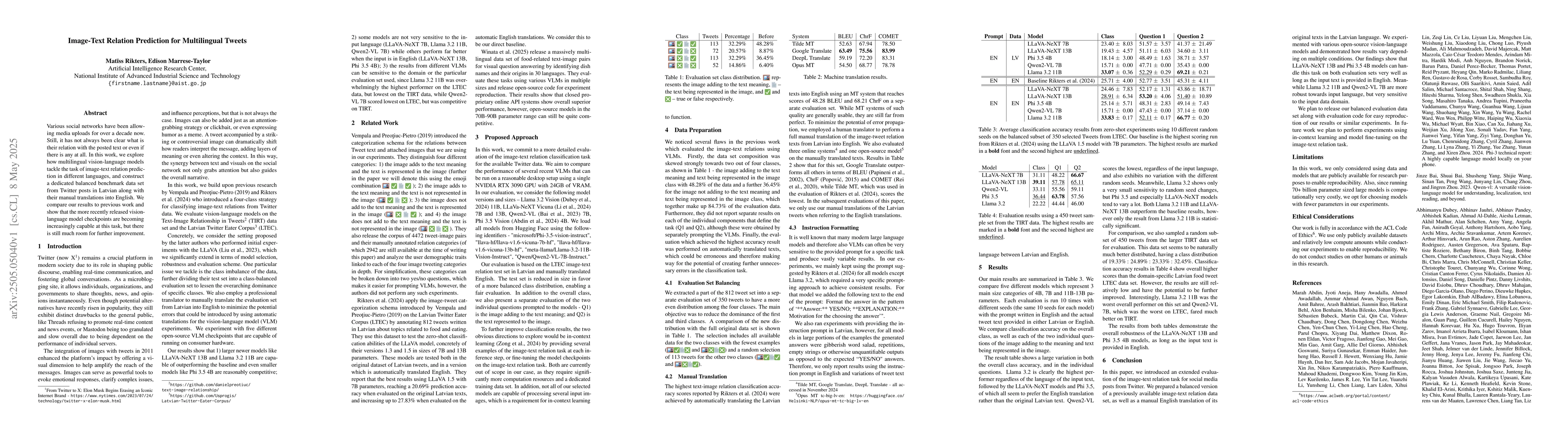 Thumbnail for Image-Text Relation Prediction for Multilingual Tweets