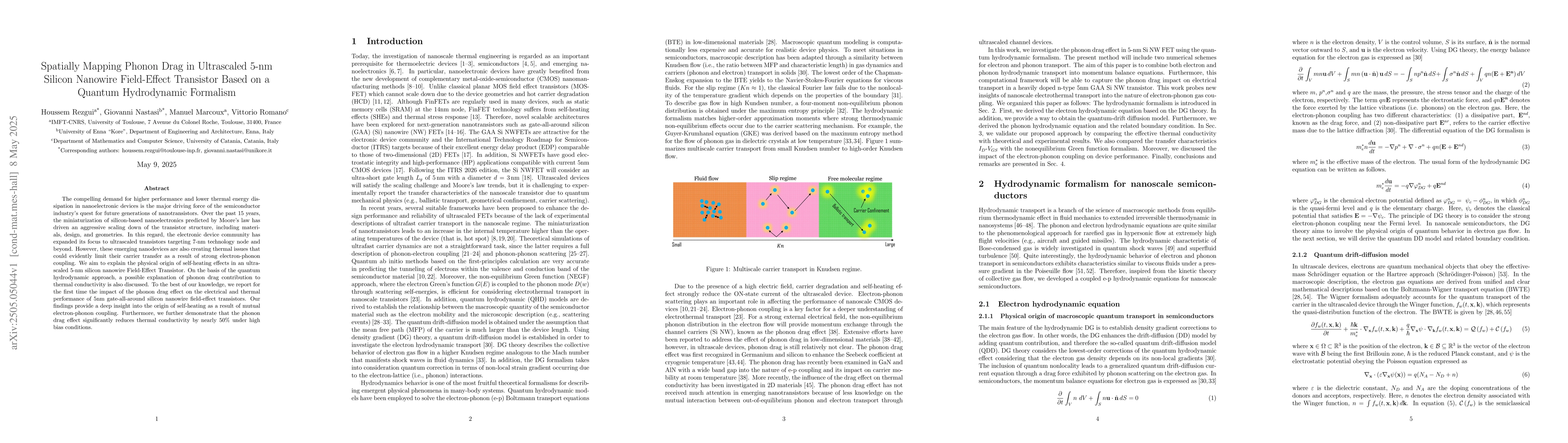 Thumbnail for Spatially Mapping Phonon Drag in Ultrascaled 5-nm Silicon Nanowire
  Field-Effect Transistor Based on a Quantum Hydrodynamic Formalism