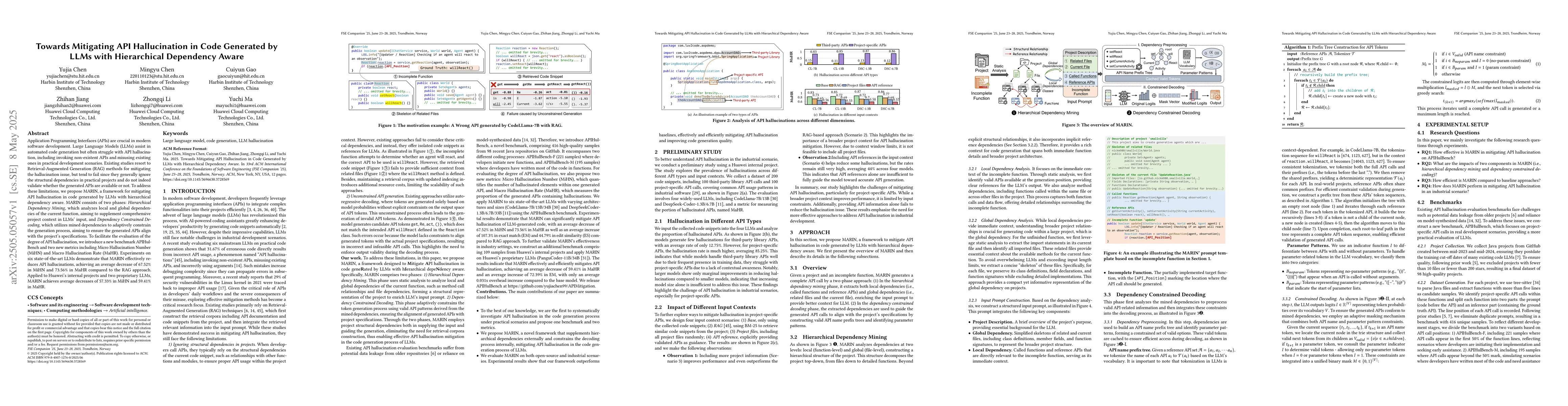 Thumbnail for Towards Mitigating API Hallucination in Code Generated by LLMs with
  Hierarchical Dependency Aware