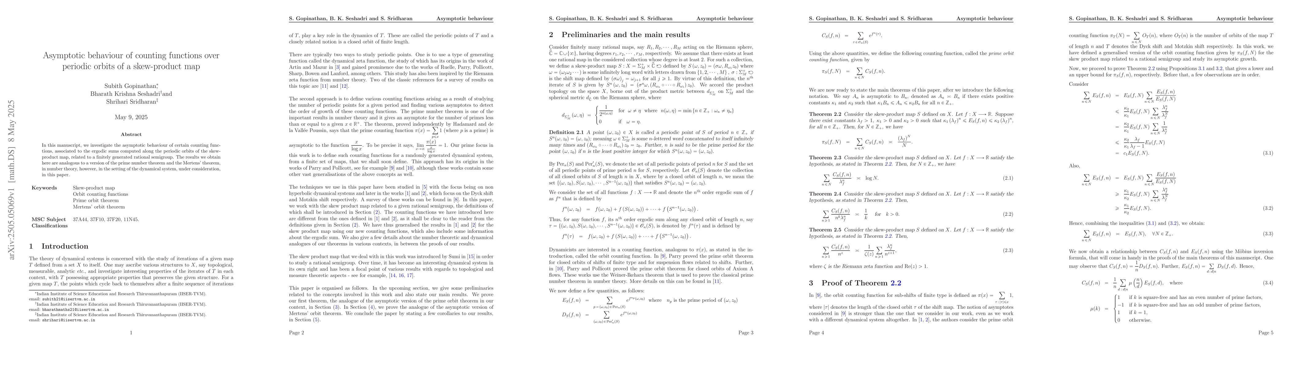 Thumbnail for Asymptotic behaviour of counting functions over periodic orbits of a
  skew-product map