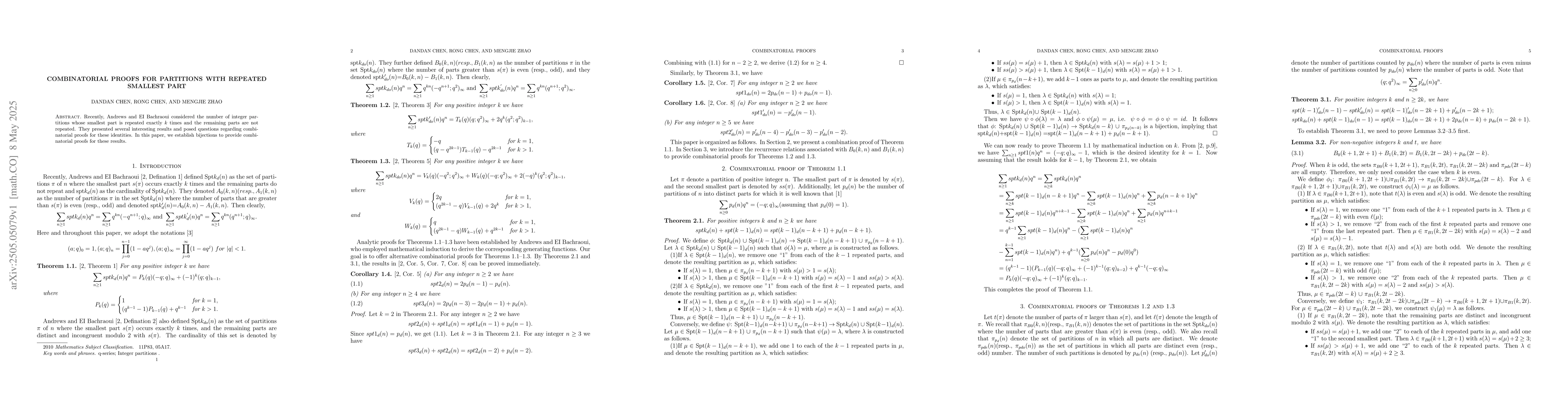 Thumbnail for Combinatorial proofs for partitions with repeated smallest part