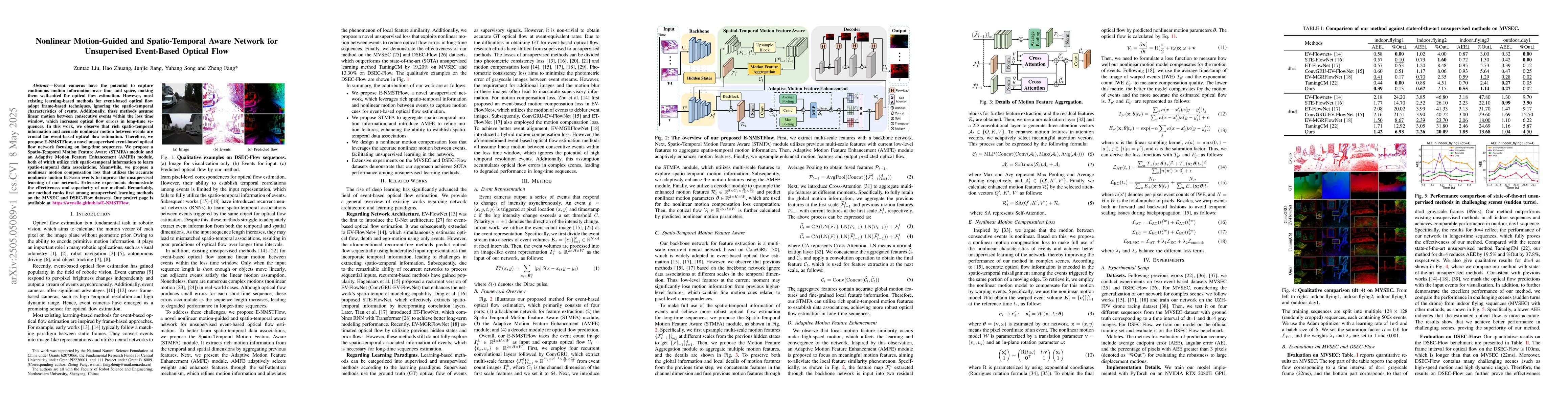 Thumbnail for Nonlinear Motion-Guided and Spatio-Temporal Aware Network for
  Unsupervised Event-Based Optical Flow