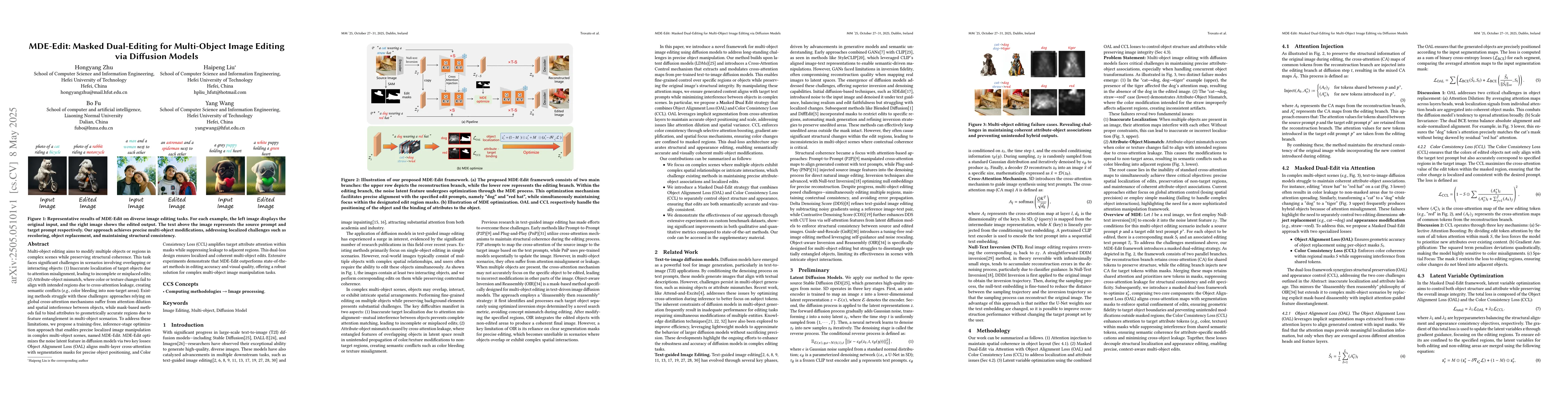 Thumbnail for MDE-Edit: Masked Dual-Editing for Multi-Object Image Editing via
  Diffusion Models