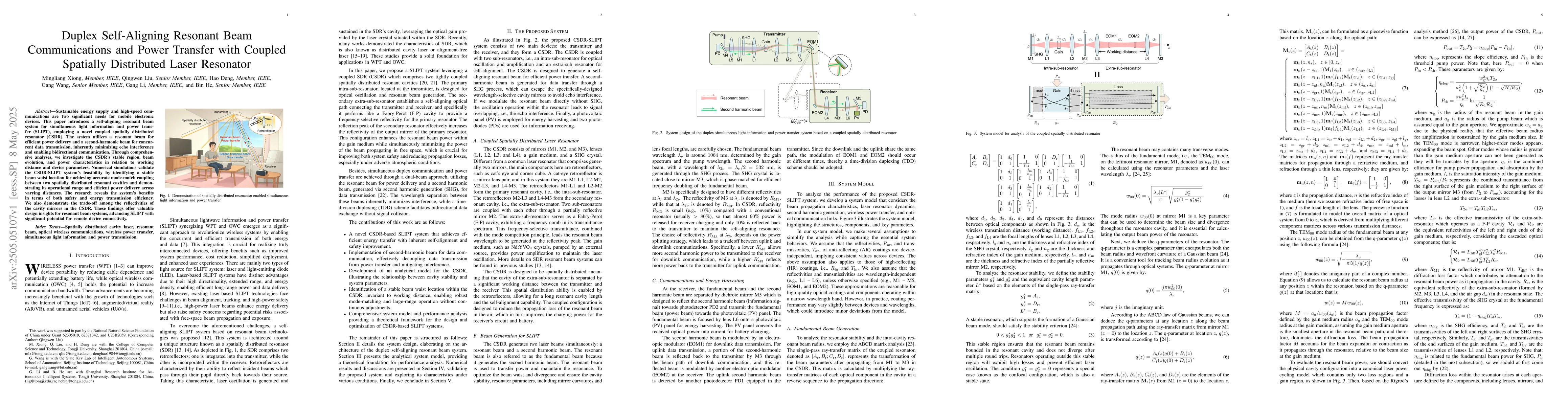 Thumbnail for Duplex Self-Aligning Resonant Beam Communications and Power Transfer
  with Coupled Spatially Distributed Laser Resonator