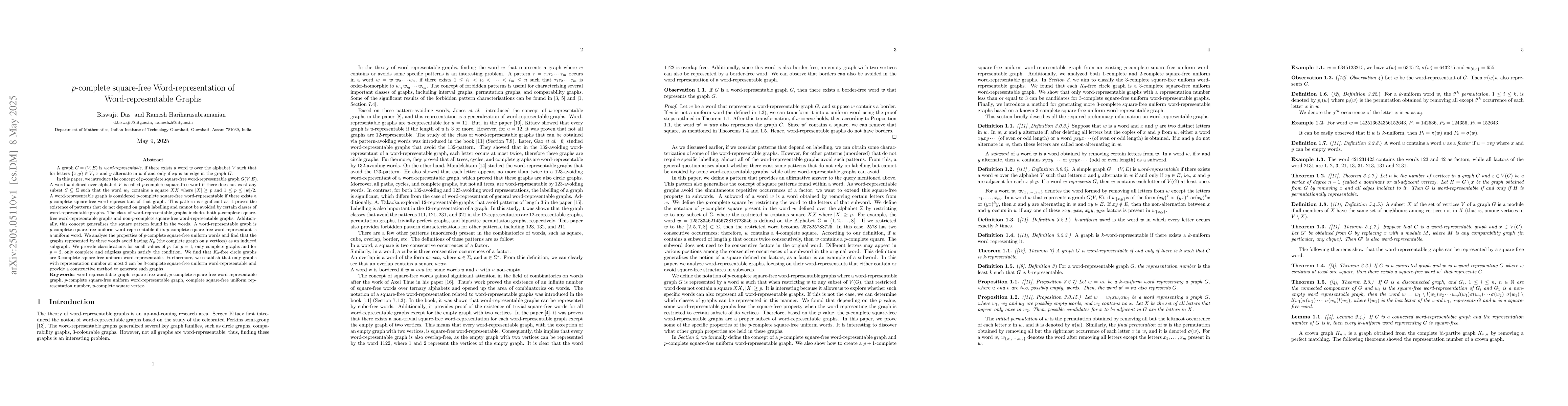 Thumbnail for p-complete square-free Word-representation of Word-representable Graphs