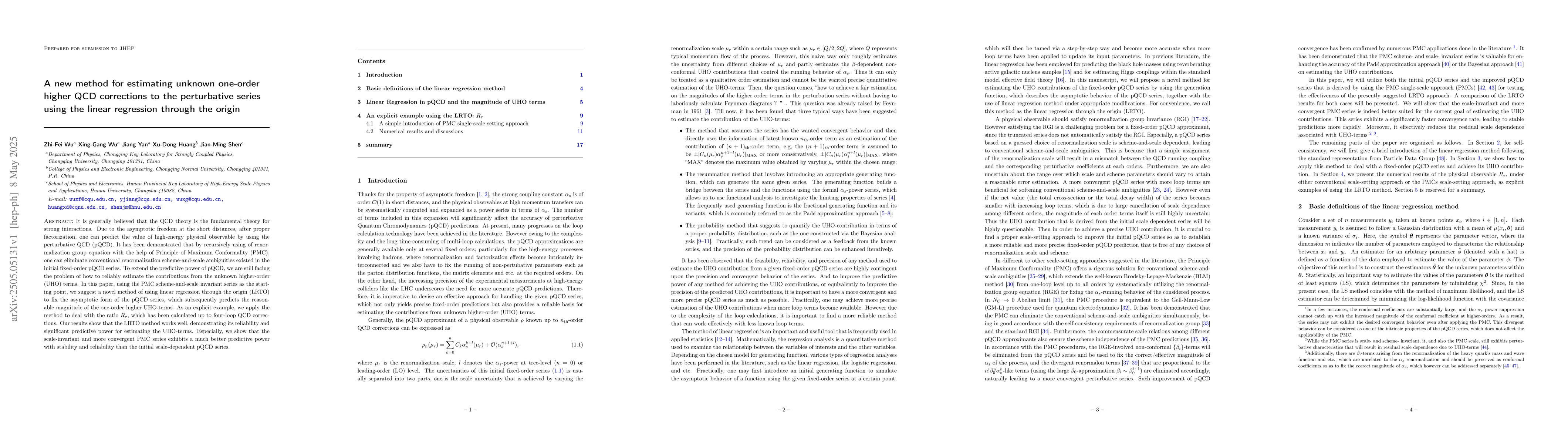 Thumbnail for A new method for estimating unknown one-order higher QCD corrections to
  the perturbative series using the linear regression through the origin